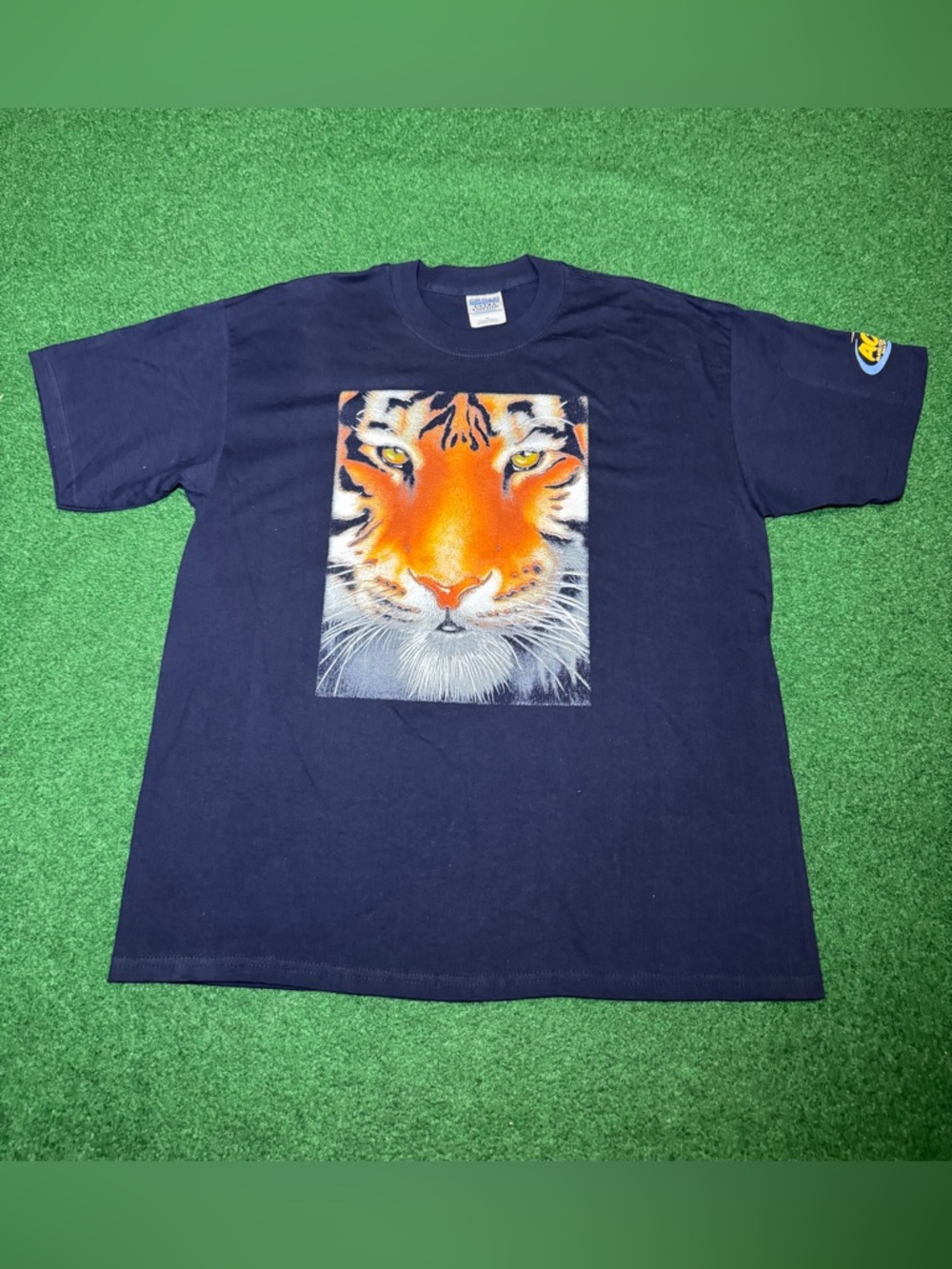 Lion Animal Graphic Print Vintage 90s Y2K Big Face XL Blue T Shirt